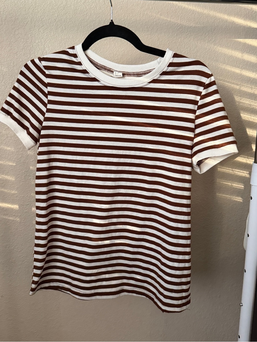 Striped Brown and White Crewneck Women's Tee